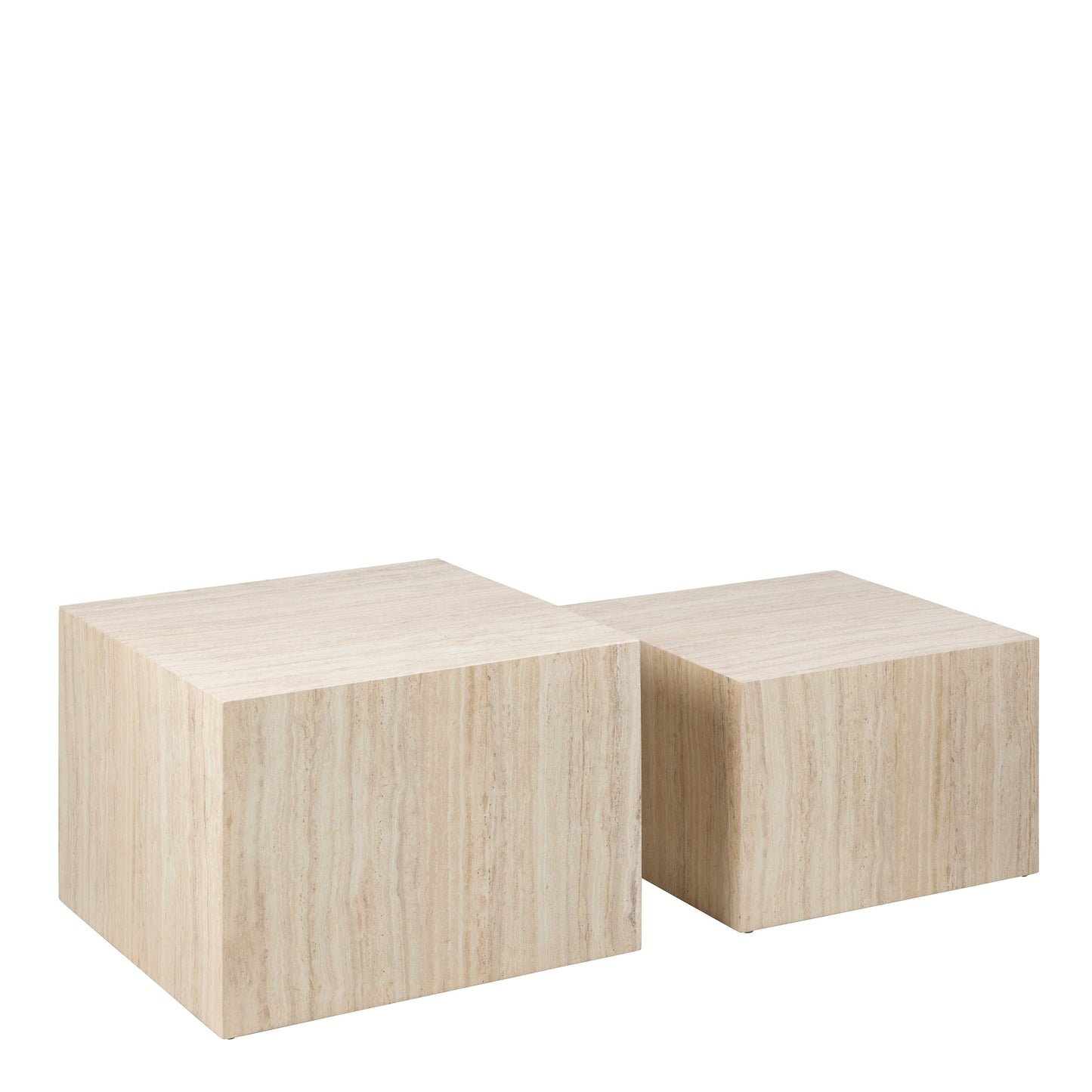Set of 2 Munkebo Light Travertine Marble Square Coffee Tables Light