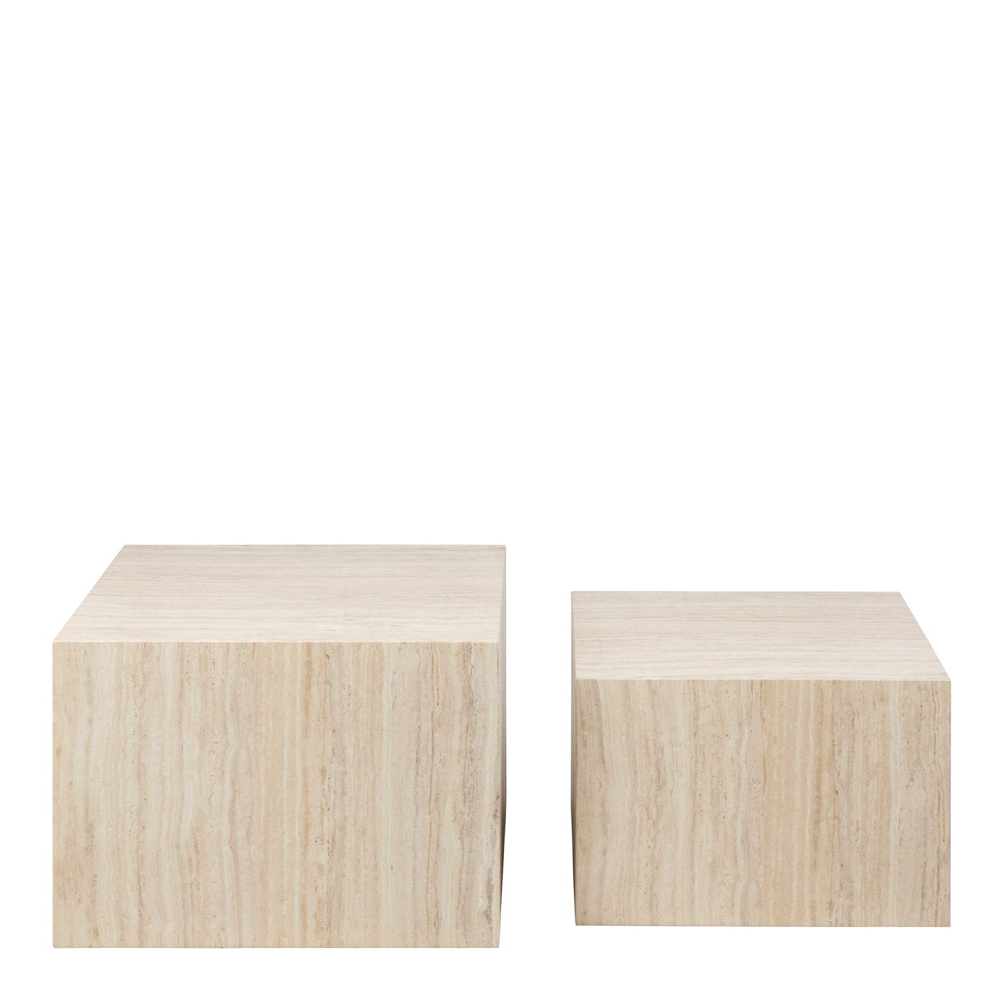 Set of 2 Munkebo Light Travertine Marble Square Coffee Tables Light