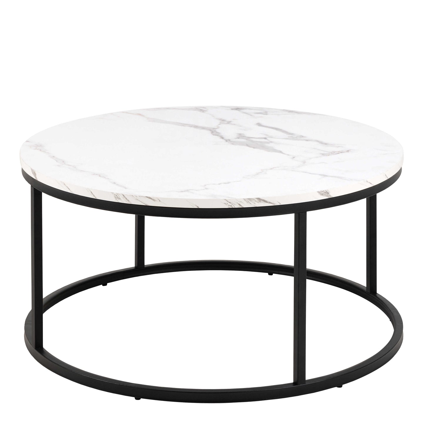 Odense Round White Marble Effect Coffee Table Black Metal Legs