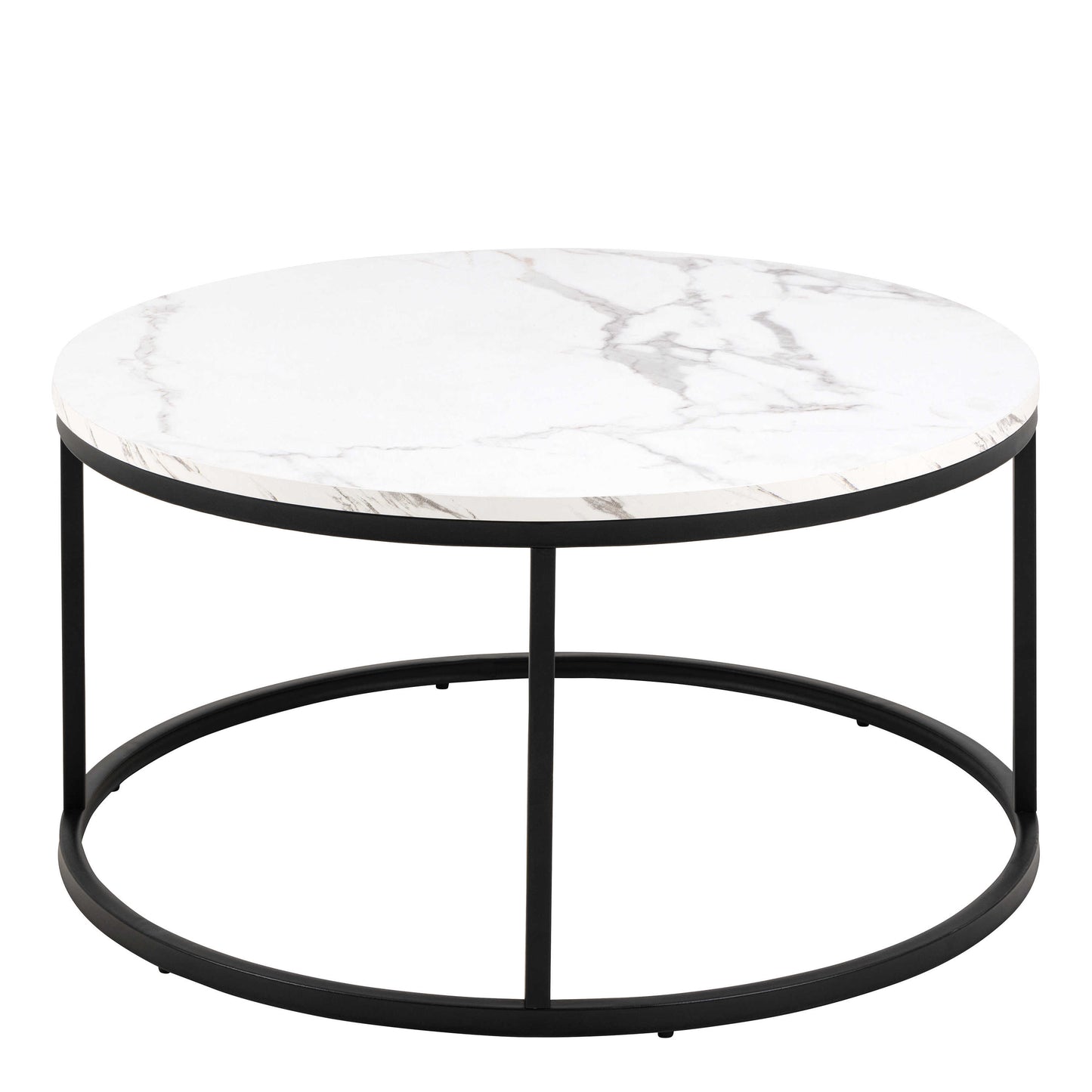 Odense Round White Marble Effect Coffee Table Black Metal Legs