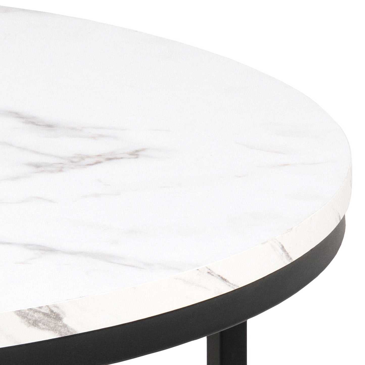 Odense Round White Marble Effect Coffee Table Black Metal Legs