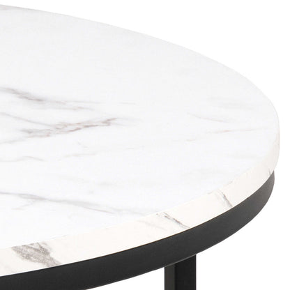 Odense Round White Marble Effect Coffee Table Black Metal Legs
