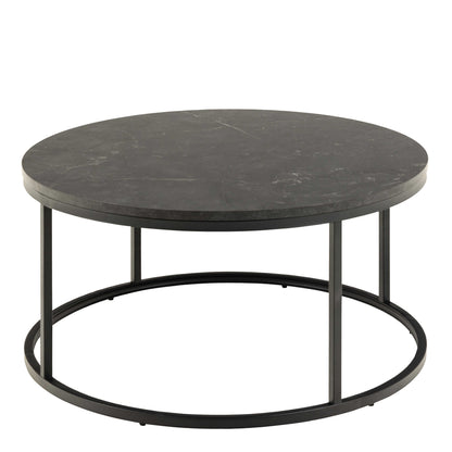 Odense Round Black Marble Effect Coffee Table Black Metal Legs
