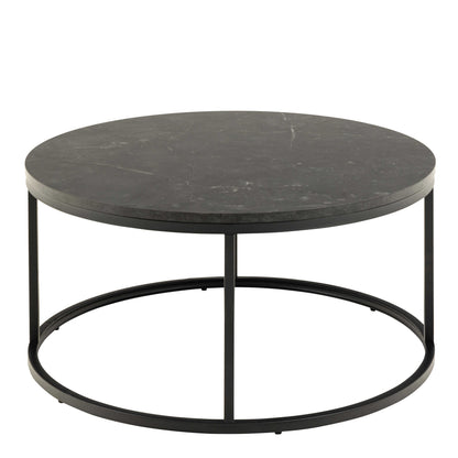 Odense Round Black Marble Effect Coffee Table Black Metal Legs