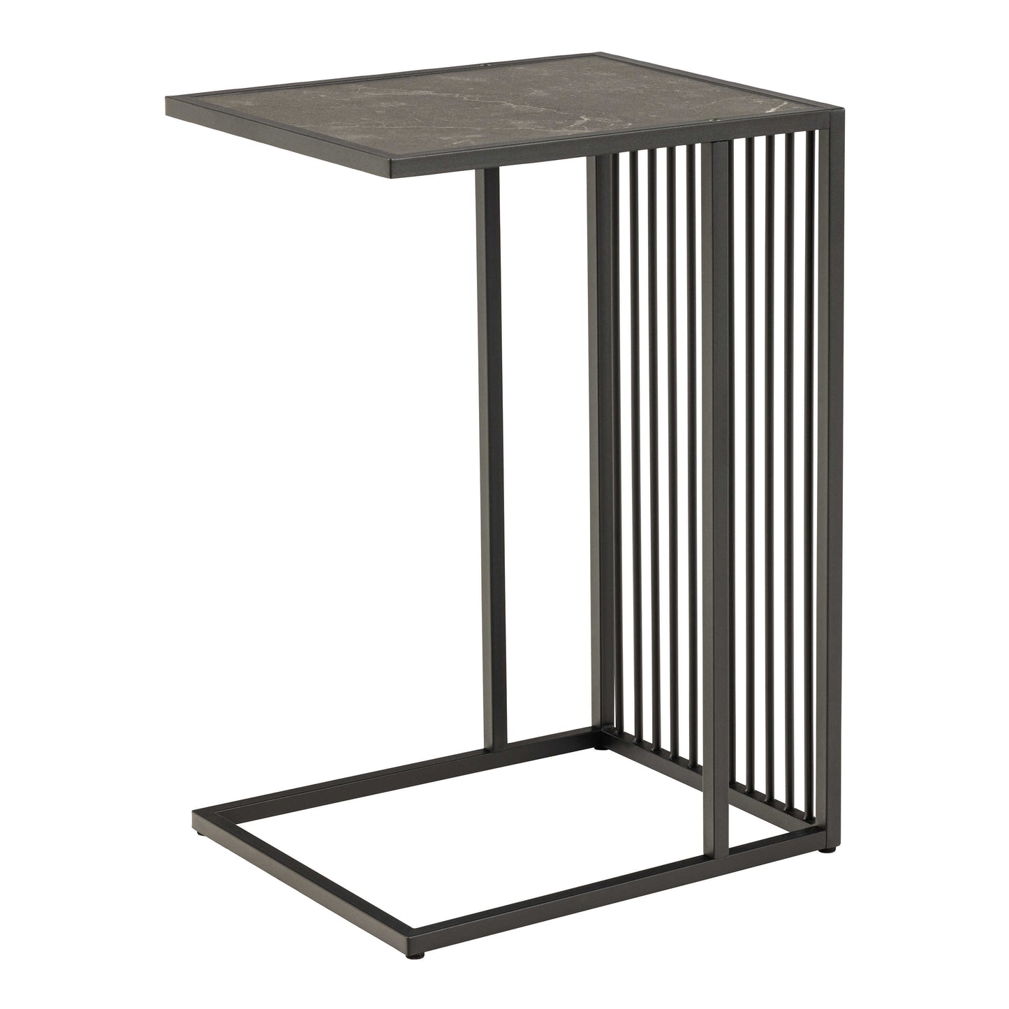 Porto Organic Black Metal C Shape Side Table Stone Effect Top