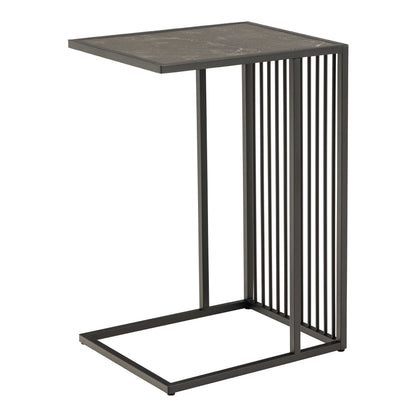 Porto Organic Black Metal C Shape Side Table Stone Effect Top