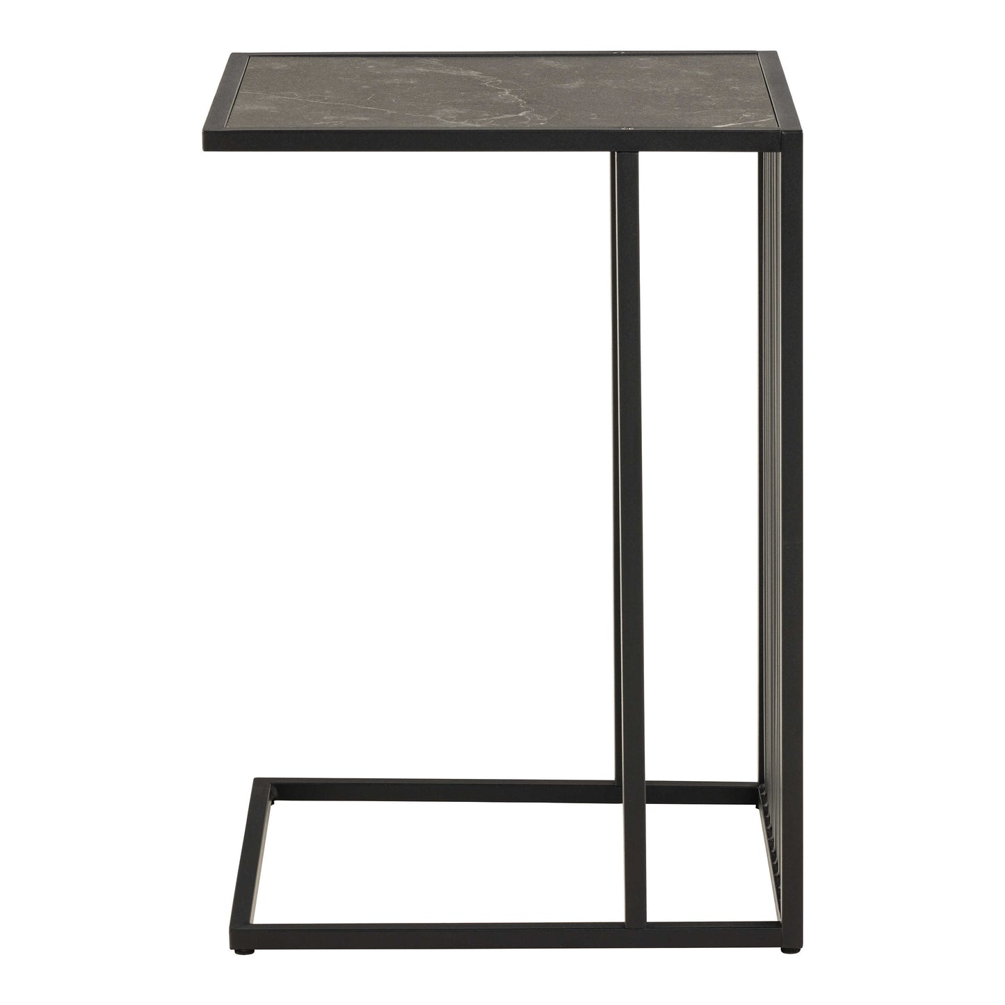 Porto Organic Black Metal C Shape Side Table Stone Effect Top