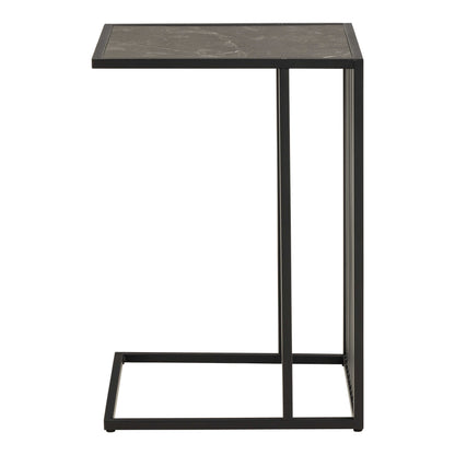 Porto Organic Black Metal C Shape Side Table Stone Effect Top