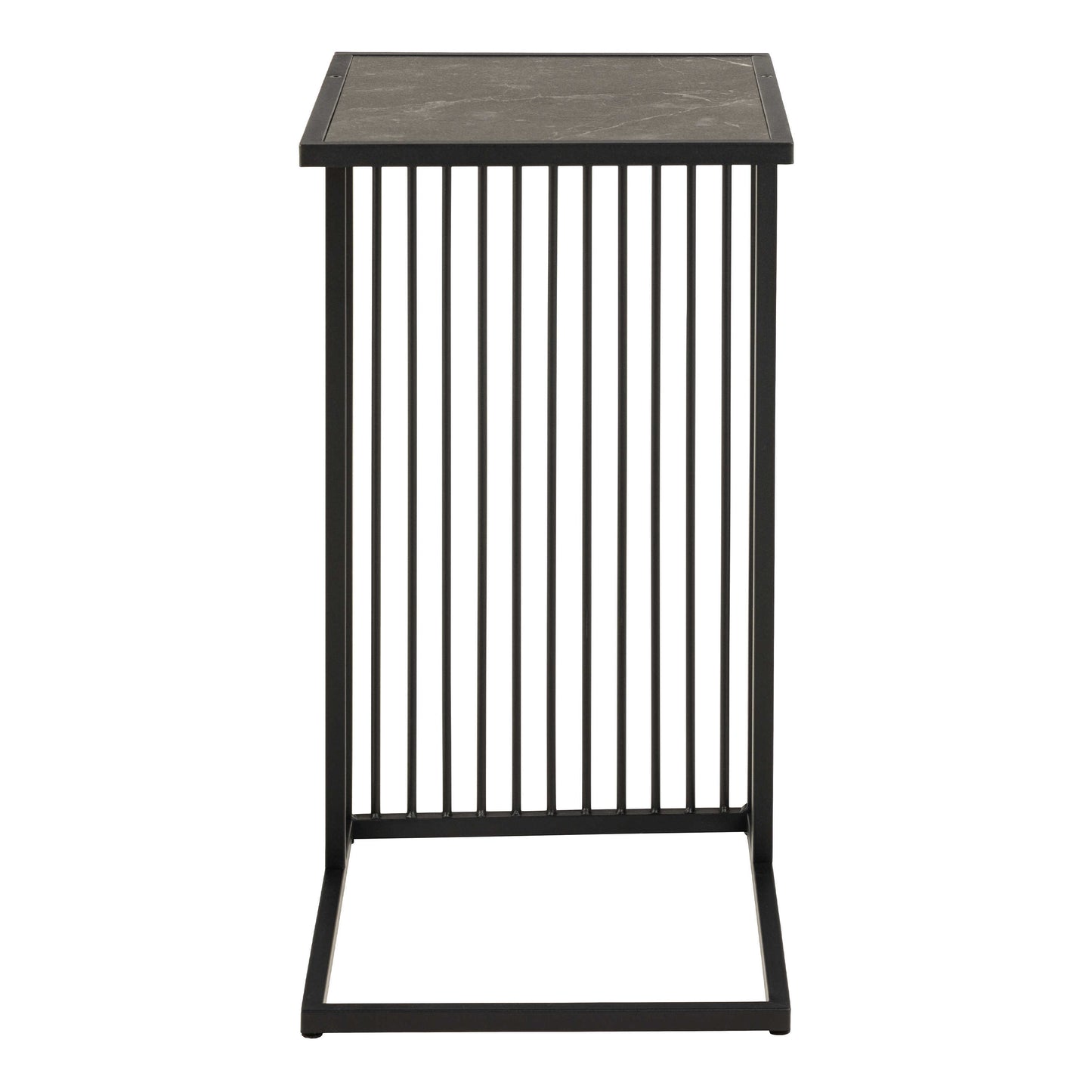 Porto Organic Black Metal C Shape Side Table Stone Effect Top