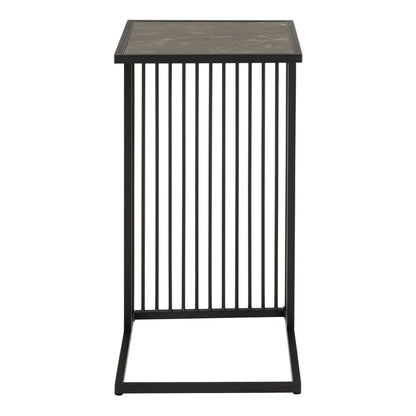 Porto Organic Black Metal C Shape Side Table Stone Effect Top