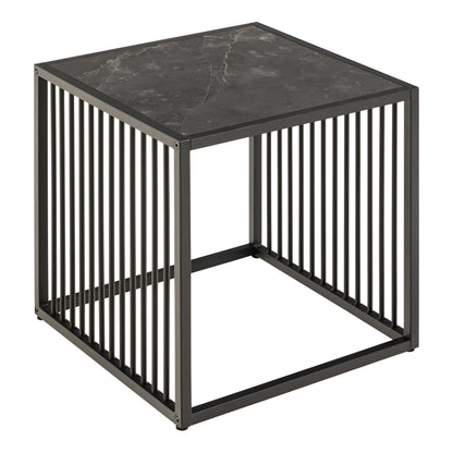 Porto Organic Black Metal Side Table Stone Effect Top