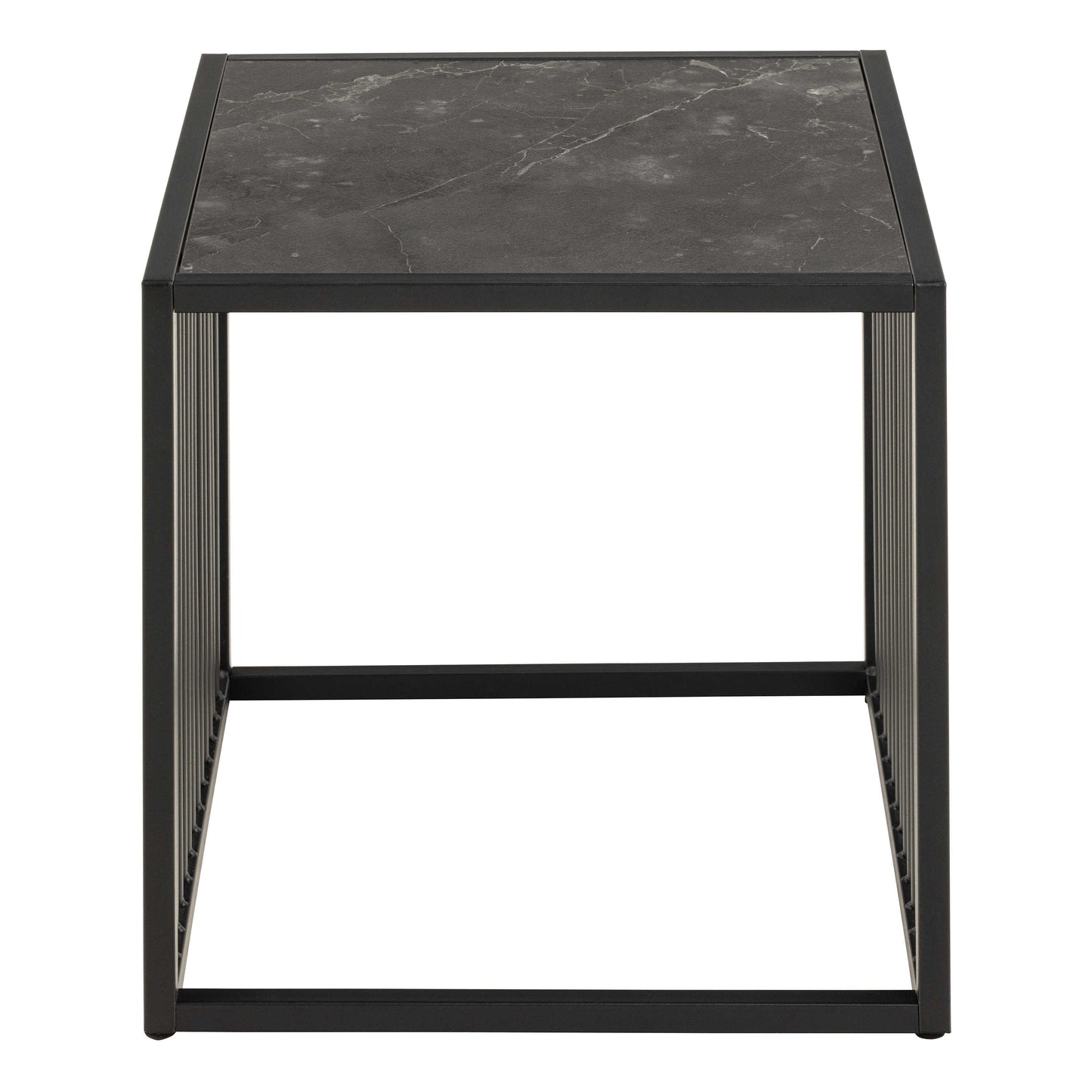 Porto Organic Black Metal Side Table Stone Effect Top