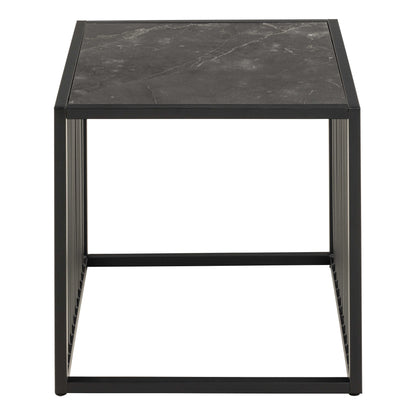 Porto Organic Black Metal Side Table Stone Effect Top