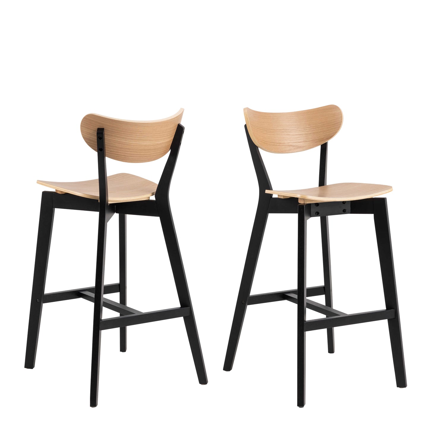 Set of 2 Saffron Black and Natural Oak Veener Bar Stools