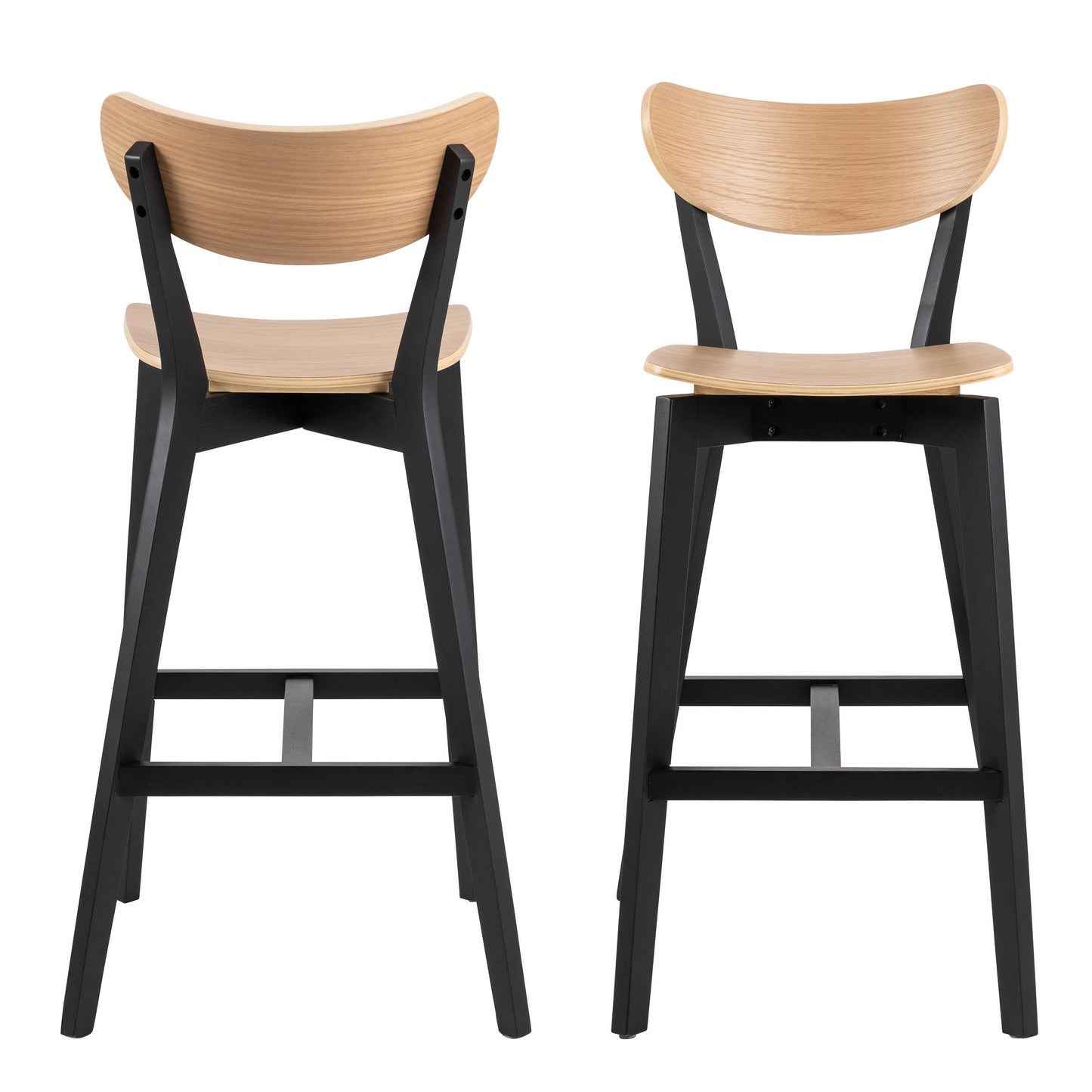 Set of 2 Saffron Black and Natural Oak Veener Bar Stools