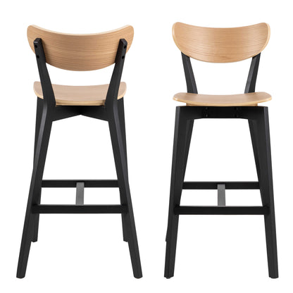 Set of 2 Saffron Black and Natural Oak Veener Bar Stools