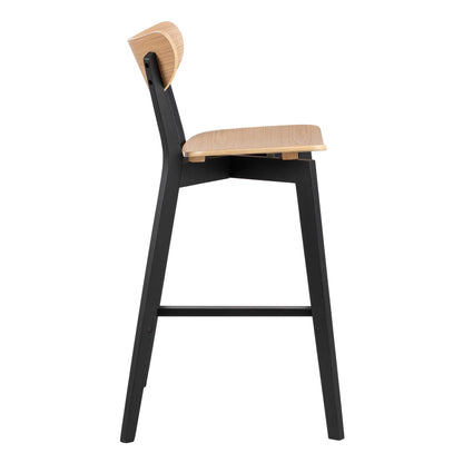 Set of 2 Saffron Black and Natural Oak Veener Bar Stools
