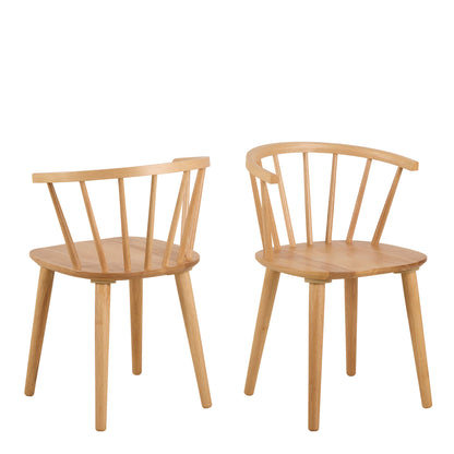 Set of 2 Noa Oak Wooden Dining Chairs Modern Slatted Back
