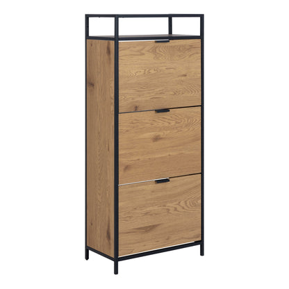 Taipei Black and Oak Wood 3 Drawer Shoe Cabinet