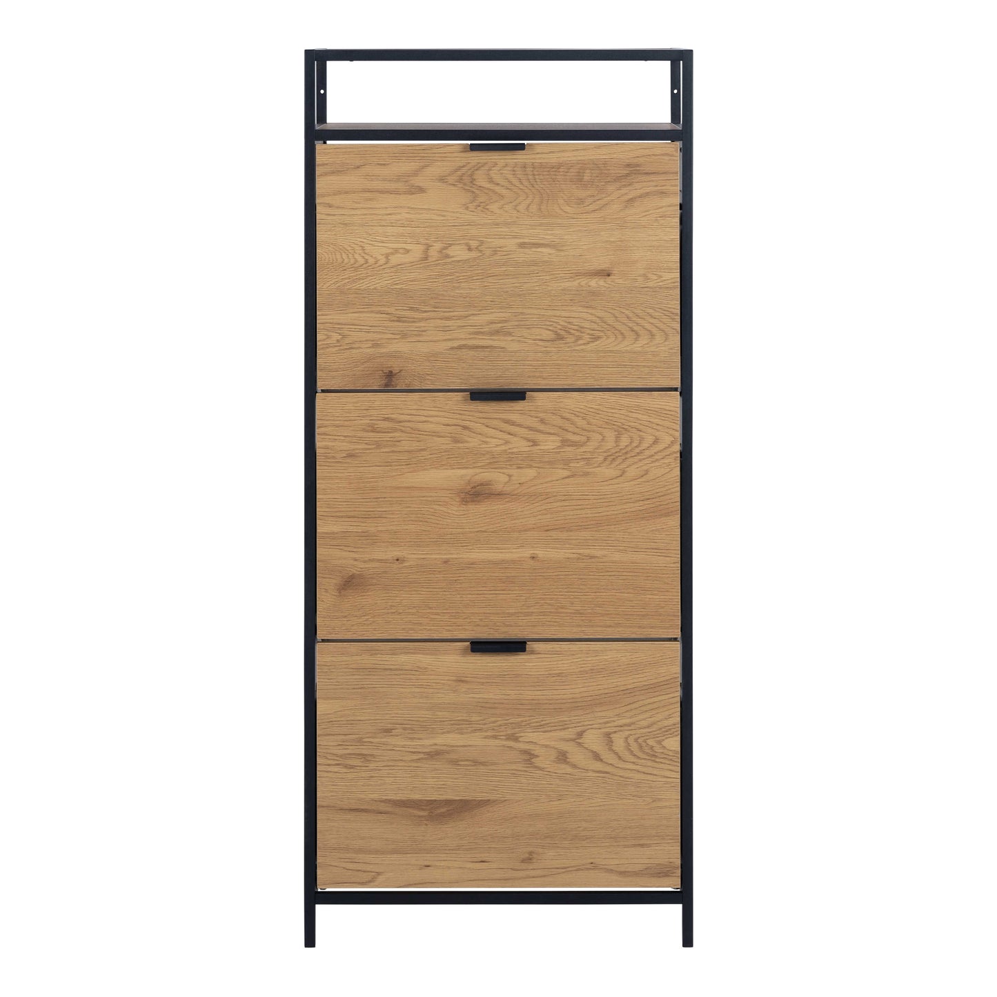 Taipei Black and Oak Wood 3 Drawer Shoe Cabinet