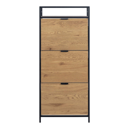 Taipei Black and Oak Wood 3 Drawer Shoe Cabinet