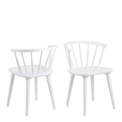 Set of 2 White Wooden Dining Chairs Modern Slatted Back