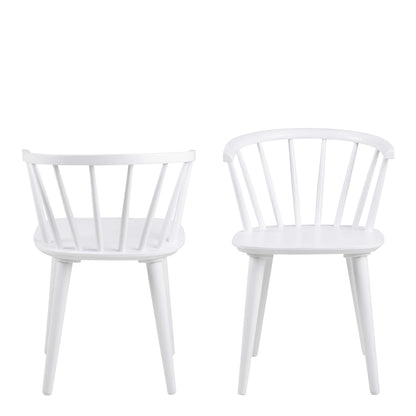 Set of 2 White Wooden Dining Chairs Modern Slatted Back