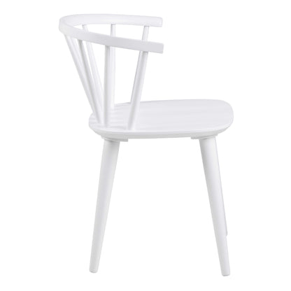 Set of 2 White Wooden Dining Chairs Modern Slatted Back
