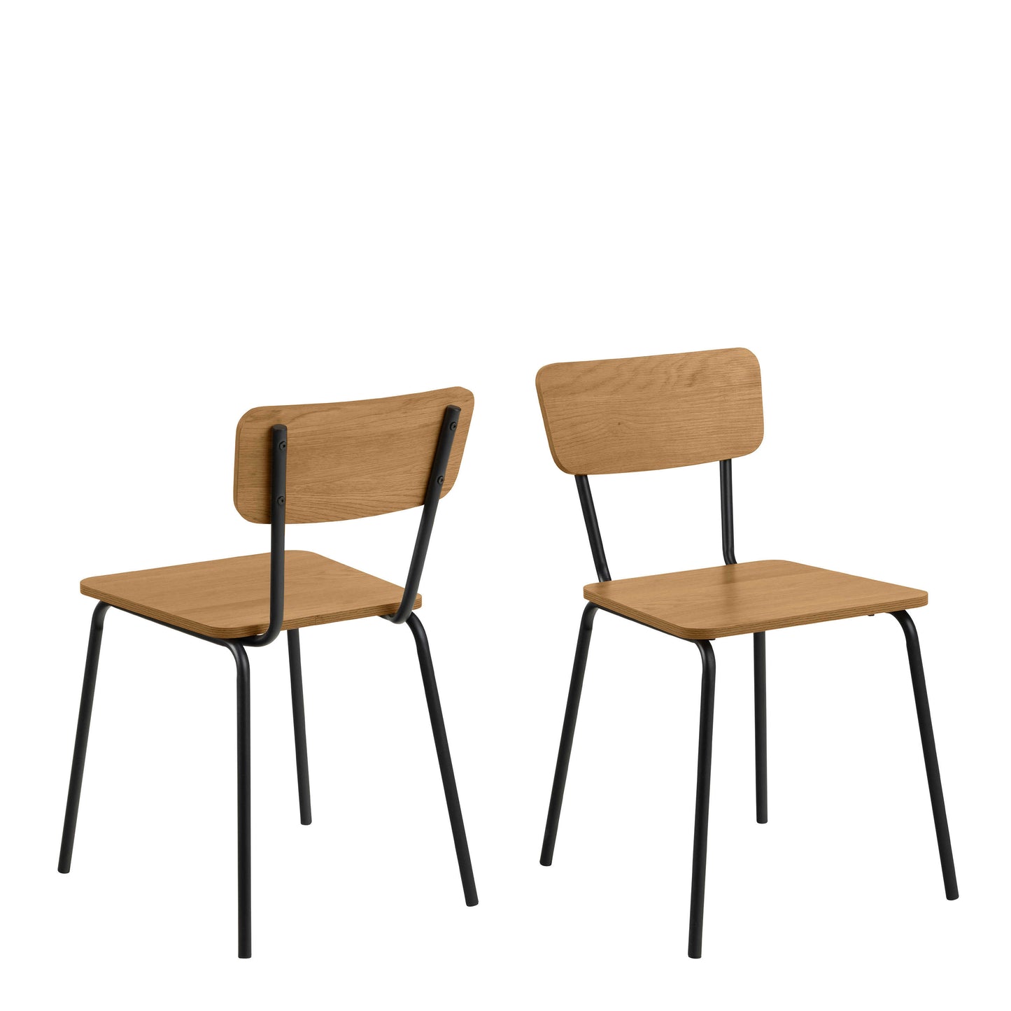 Set of 4 Sorenna Natural Oak Wood Effect Dining Chairs Black Metal Legs