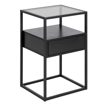 Wrenna Black Bedside Table Glass Top