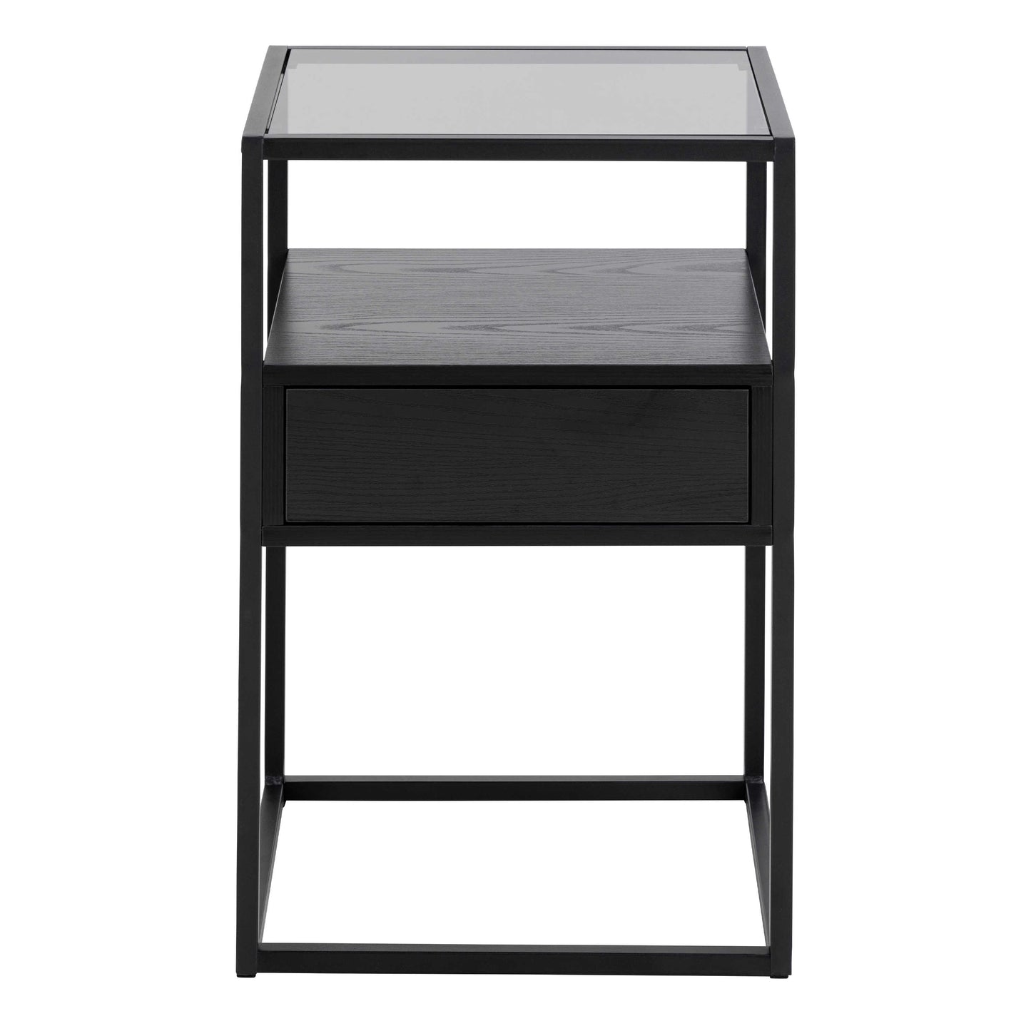 Wrenna Black Bedside Table Glass Top
