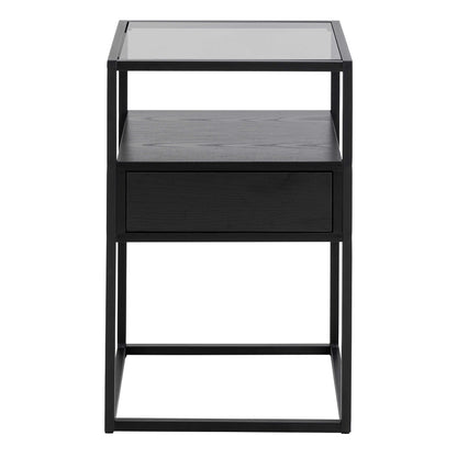 Wrenna Black Bedside Table Glass Top