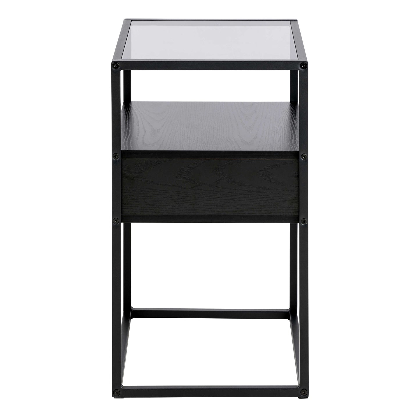 Wrenna Black Bedside Table Glass Top