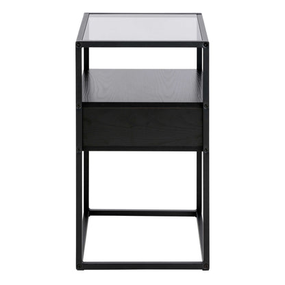Wrenna Black Bedside Table Glass Top