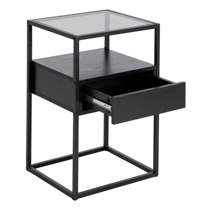 Wrenna Black Bedside Table Glass Top