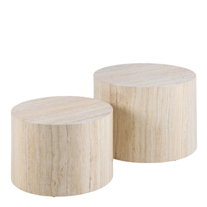 Set of 2 Munkebo Light Travertine Marble Round Coffee Tables