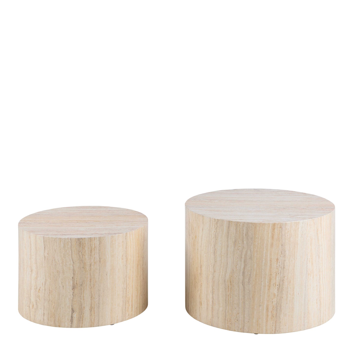 Set of 2 Munkebo Light Travertine Marble Round Coffee Tables