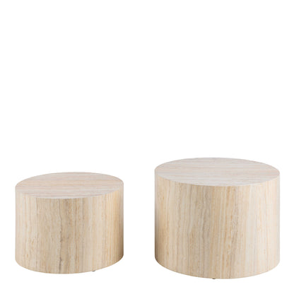Set of 2 Munkebo Light Travertine Marble Round Coffee Tables