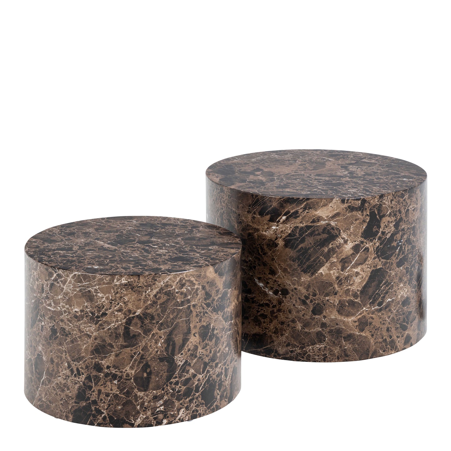 Set of 2 Lille Brown Marble Effect Round Coffee Table