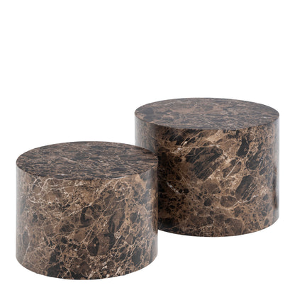 Set of 2 Lille Brown Marble Effect Round Coffee Table