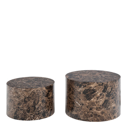 Set of 2 Lille Brown Marble Effect Round Coffee Table