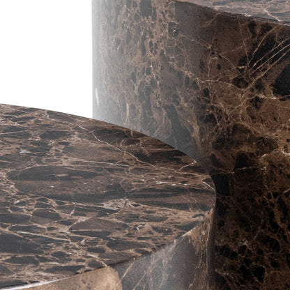 Set of 2 Lille Brown Marble Effect Round Coffee Table