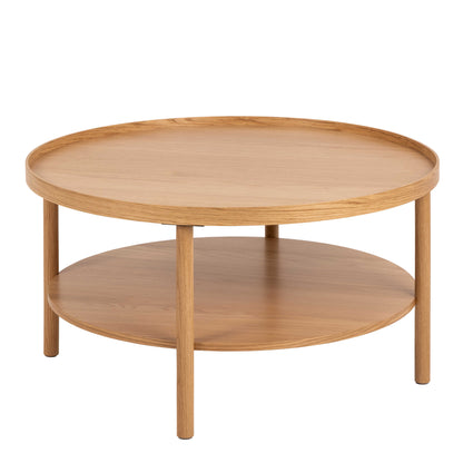 Bermudas Natural Oak Wood Round Coffee Table Bottom Shelf