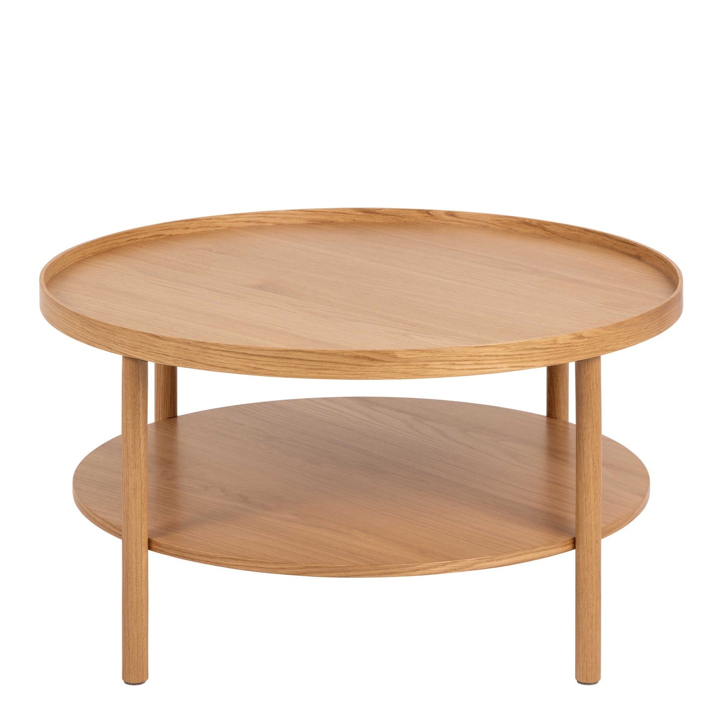 Bermudas Natural Oak Wood Round Coffee Table Bottom Shelf
