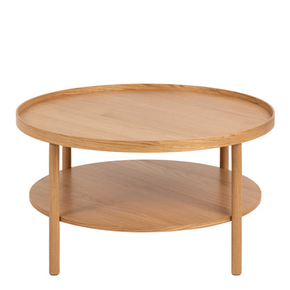 Bermudas Natural Oak Wood Round Coffee Table Bottom Shelf