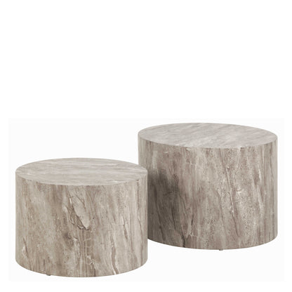 Set of 2 Munkebo Grey Marble Round Coffee Tables