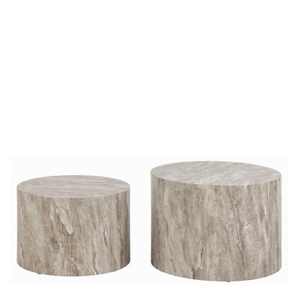 Set of 2 Munkebo Grey Marble Round Coffee Tables