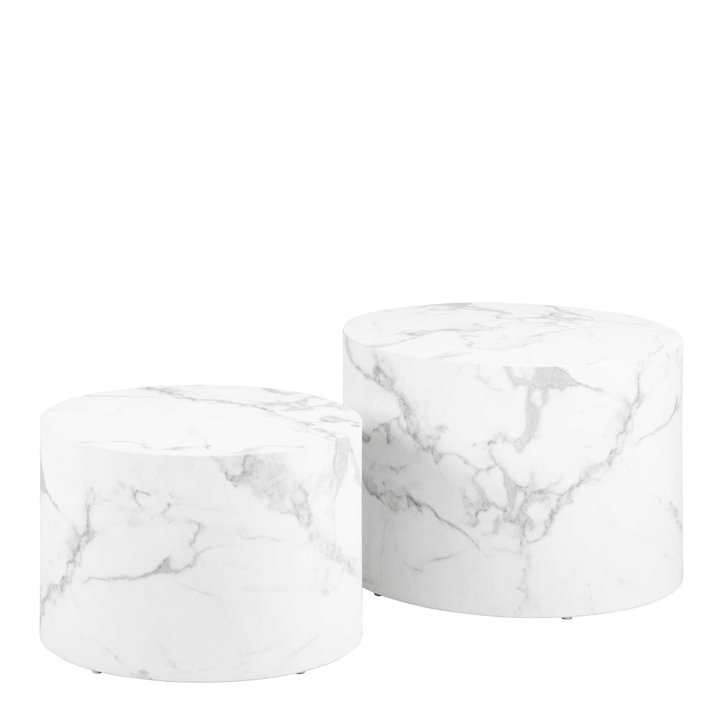 Set of 2 Lille White Marble Effect Round Coffee Table