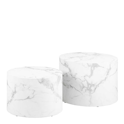 Set of 2 Lille White Marble Effect Round Coffee Table