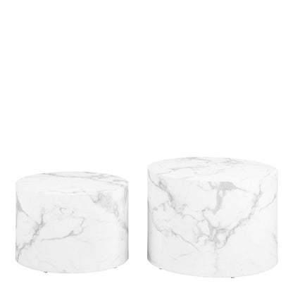 Set of 2 Lille White Marble Effect Round Coffee Table